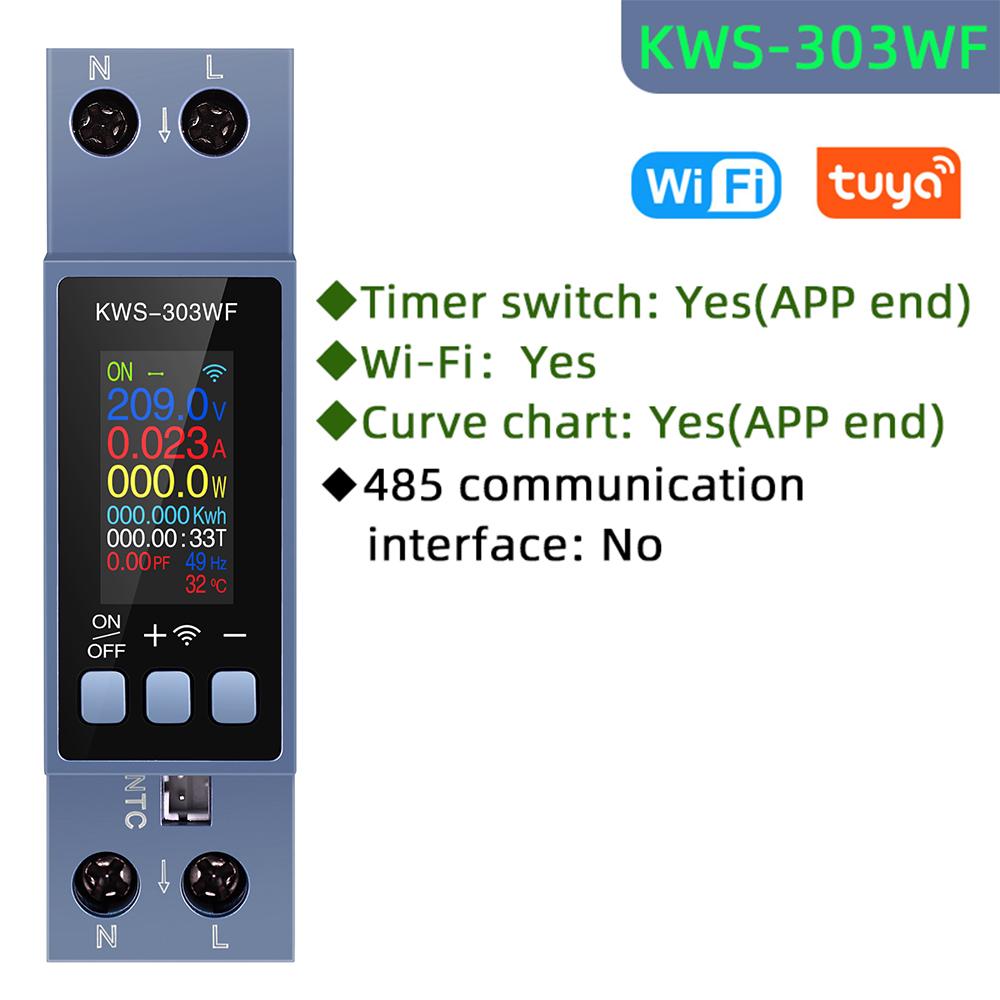 Tuya WiFi Power Meter 2P AC Energy Meter APP Control 85-290V/40A Voltage Current Meter Electricity Consumption Meter Smart Life