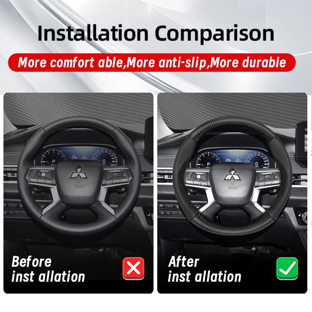 Cwnqah1 Cwmvjg1 Suitable for Mitsubishi Breathable Leather Matte Carbon Fiber Texture Steering Wheel Cover, Suitable for Outlander Phev Sport Eclipse