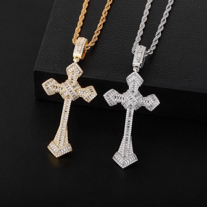 Hip Hop CZ Crystal Cross Pendant Necklace Men Women Gold Or Tone Chunky Chain Jewelry Accessory