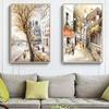 Moderní obývací pokoj Evropské malé město Dekorace do krajiny Malba na plátně Akvarel Pohled na ulici Hotel Domácí dekorace Umění