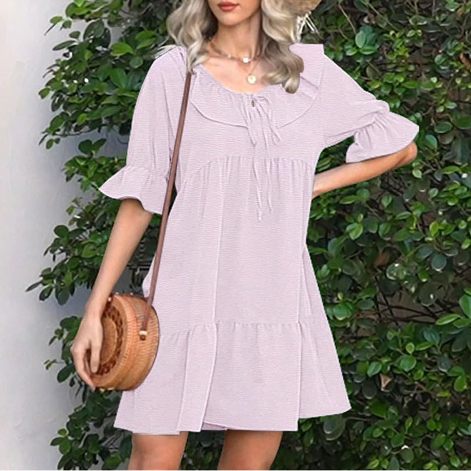 

Женская мода повседневные V-образный вырез оборки повседневные пышные платья XL