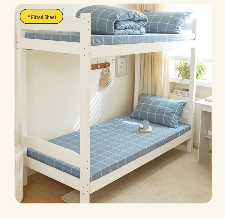 Class A 100% Cotton Yarn-Dyed Washed 3-Piece Bedding Set for Student Dormitory Bunk Beds