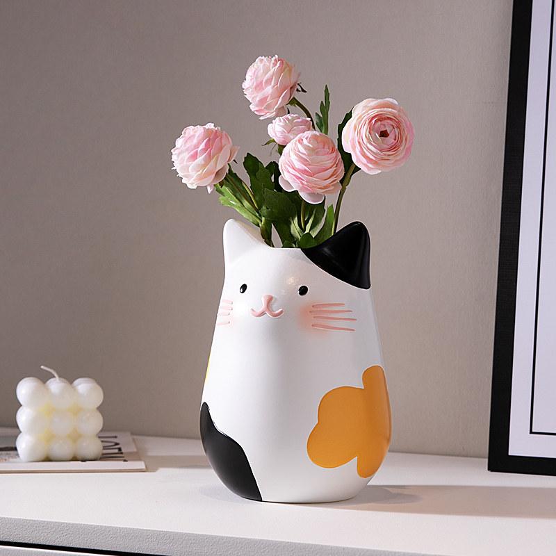 Ceramic Vase Cat Flower Arrangement Ornament Dried Flower Bouquet Creative Vase Living Room TV Cabinet Girls Room Tabletop Decor
