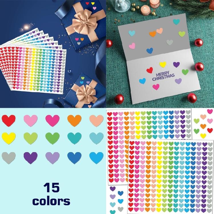Multicolor Heart Sticker 1/2Inch Colorful Heart Sealing Sticker Adhesive Wrapping Label For Scrapbooking and Packaging