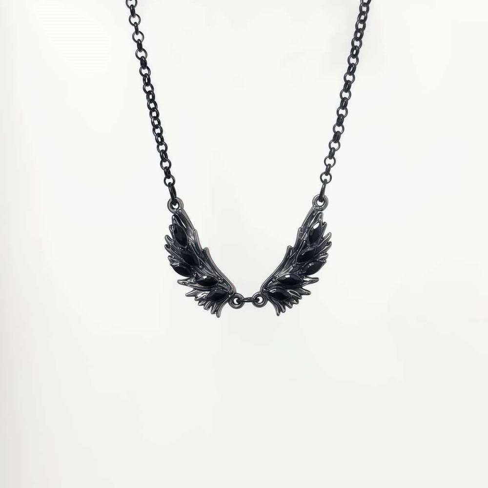 New Personalized Creative Design Inlay Zircon Black Angel Wings Choker Necklace for Men Women Gothic Punk Collar Chain Jewelry