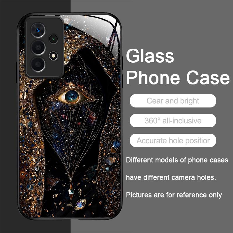 Retro Devil Eye Mysterious Totem Tempered Glass Phone Case for Samsung Galaxy A56 A55 A54 A53 A52 A36 A14 A15 5G Anti-drop Cover