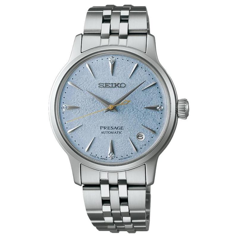 Seiko Men's Blue Presage Pilot Series 50 Meters Waterproof Automatic Steel Strap 34Mm Wo's Watch Dial Srry049