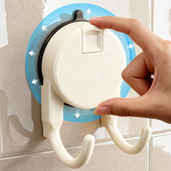 Heavy Duty Suction Cup Hook with Push-to-Lock Vacuum Seal for Bathroom Kitchen Balcony No Drill No Nails Removable Wall Hanger Strong Load 10-15 Lbs