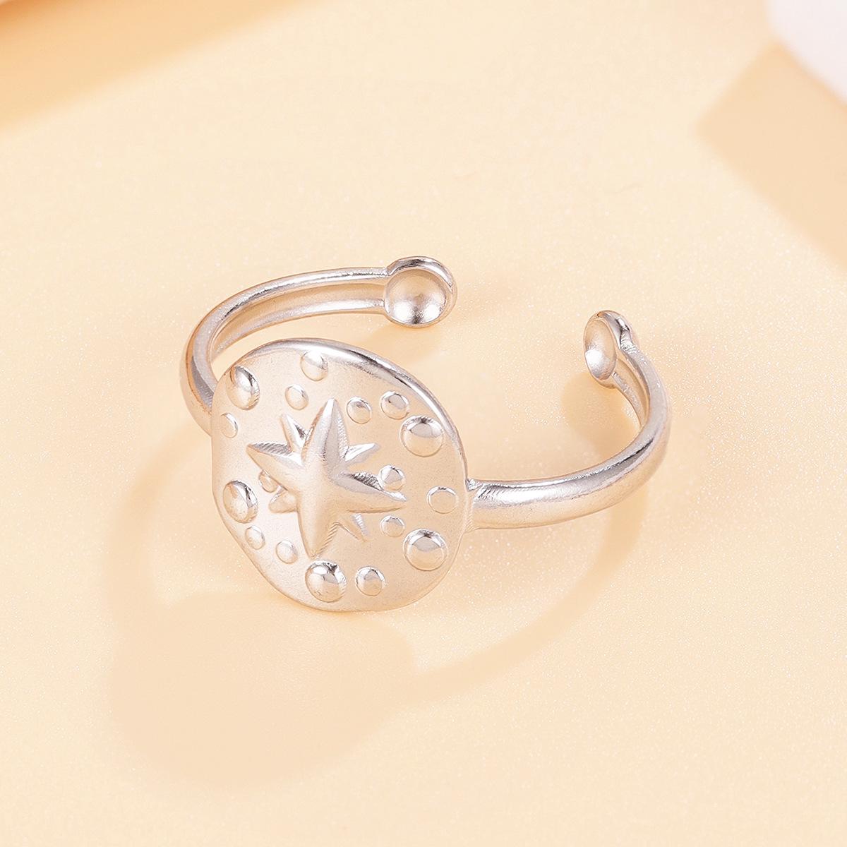Retro Palace Starlight Stainless Steel Open Ring - Eight-Point Star Titanium Jewelry