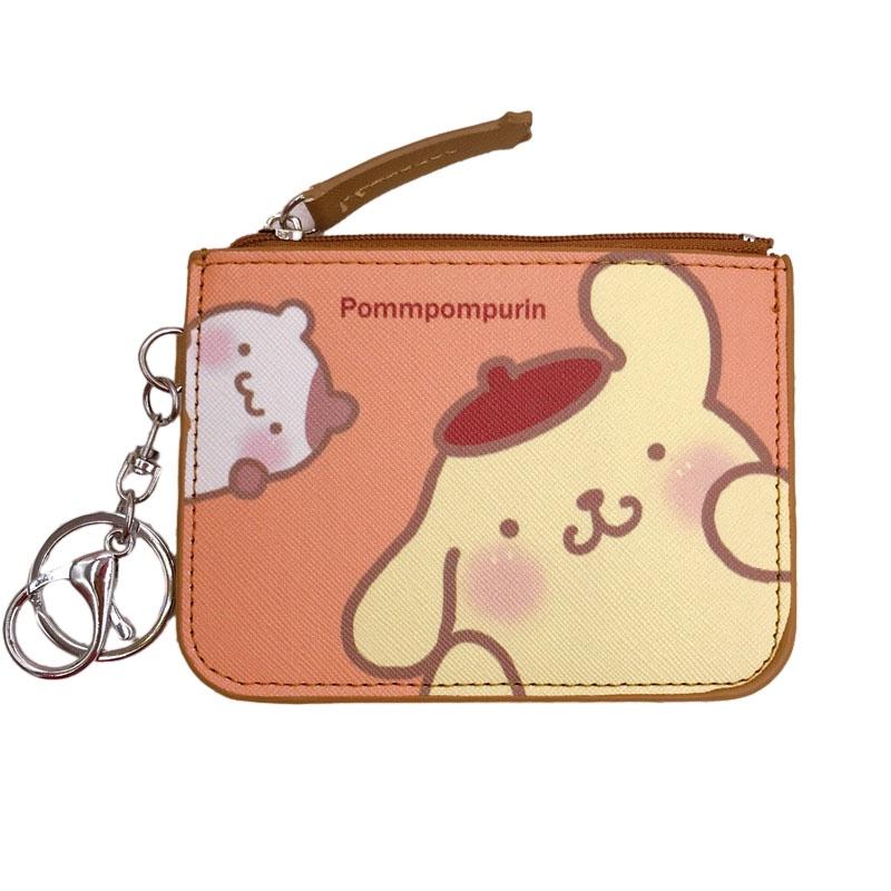 Cute Cartoon Small White Dog Pudding Dog Twin Star Long Ear Leather Card Case Coin Purse Keychain Pendant In-stock Pu Leather Anime Pattern