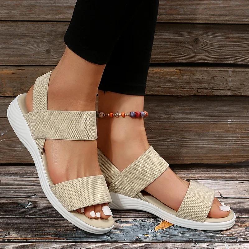 Fashion Women's Knit Elastic Cloth Wedge Sandals Slip on Lightweight Walking Sandals Women Comfortable Summer Shoes Woman 2025 Chaussure