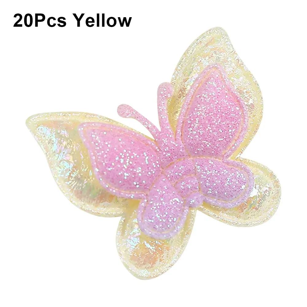 

20Pcs Sew On Mesh Glitter Butterfly Patches Double Layers DIY Padded Applliques Handmade 40x35mm Clothes Patches