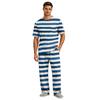 Men's Short Sleeve Pajama Set with Long Pants, Button Crotch, Elastic Waist Drawstring - Comfortable Sleepwear
