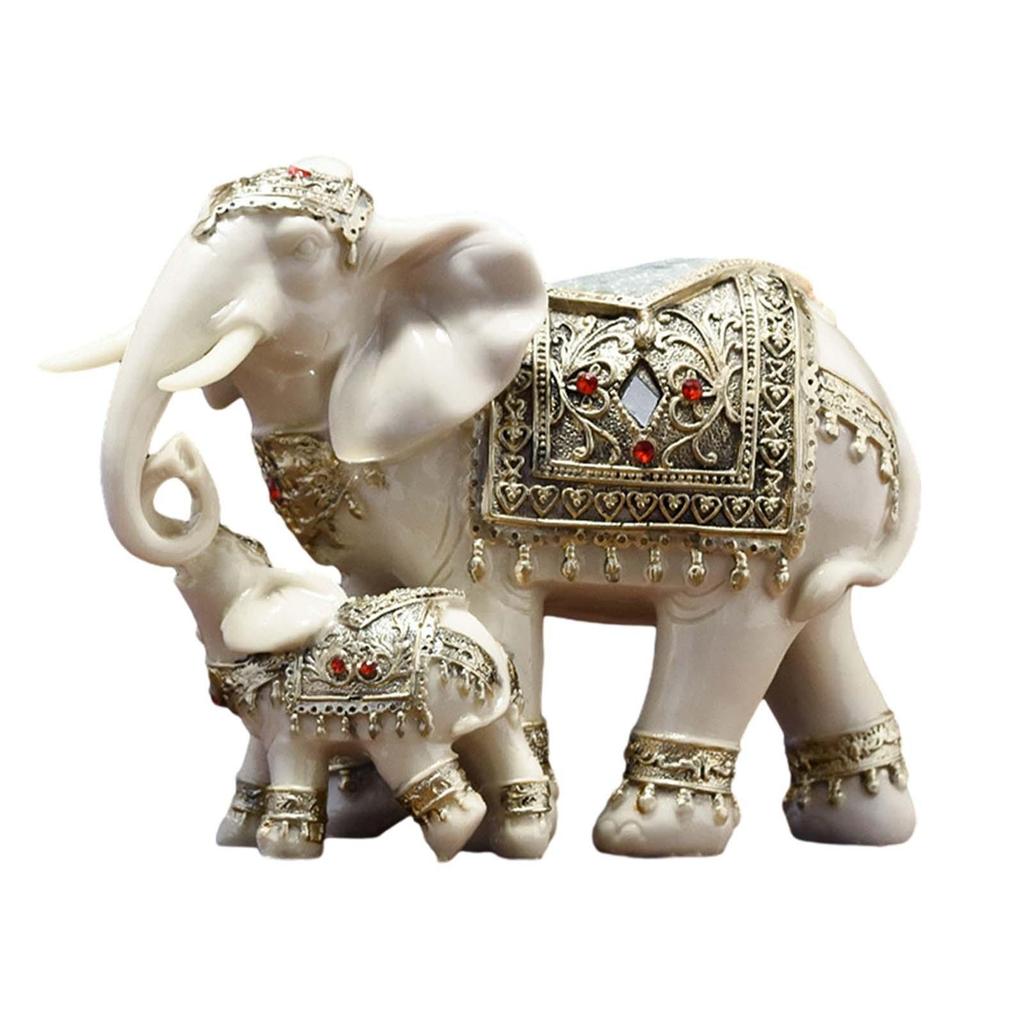 Elephant Family Statues Standing Figurines Multifunctional Tabletop Decoration Fengshui Ornament for Office Desktop Cute