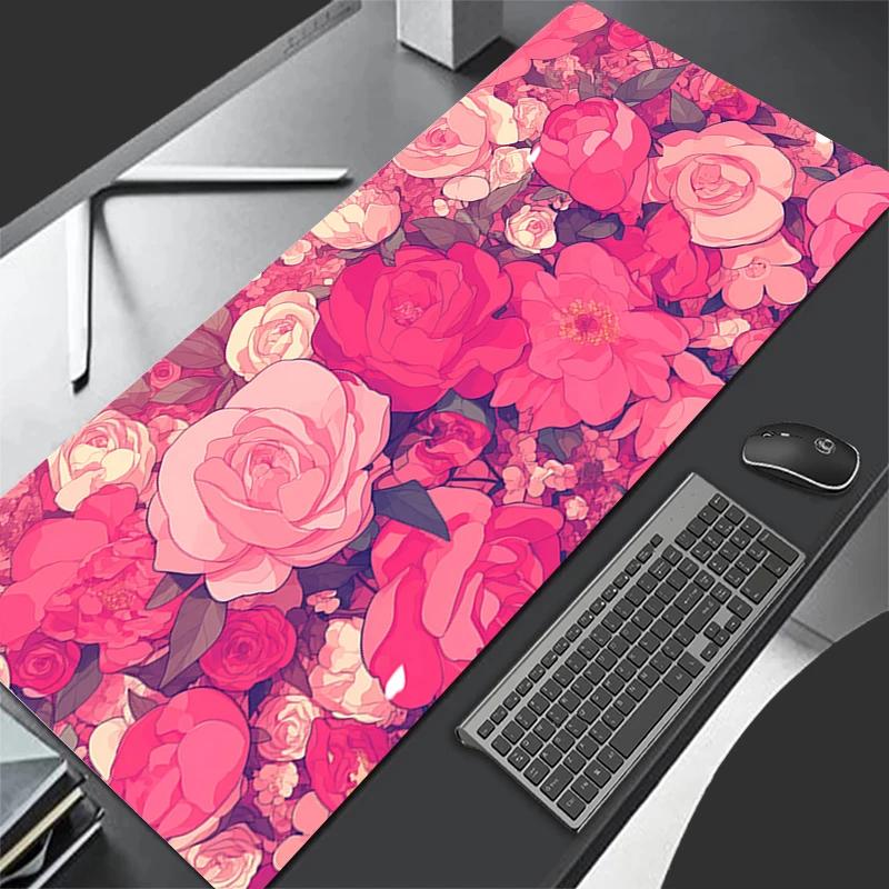Flower Print Leather Gaming Mouse Pad Large Gamer Keyboard Vintage Flower Pattern Desk Mouse Mat Gaming Dorm Notebook Mousepad
