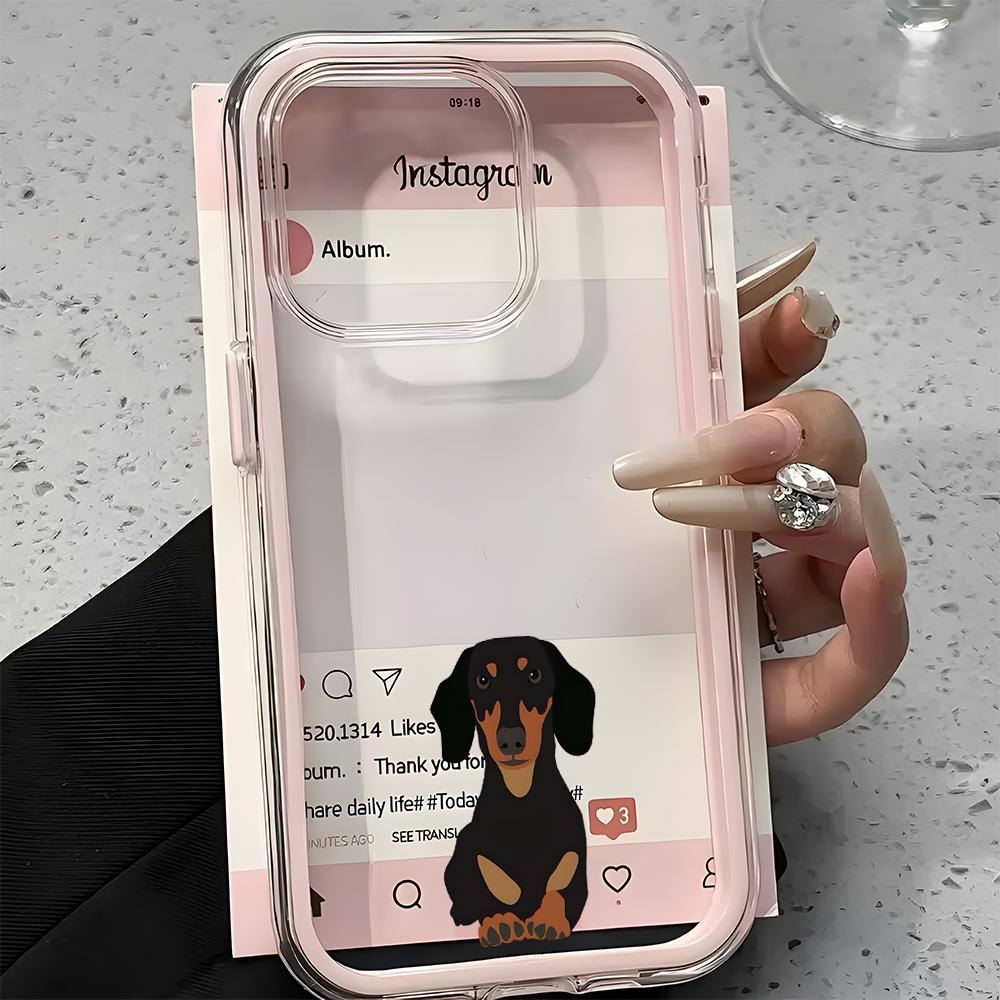 Dachshund Dog Pattern Clear Phone Case For iPhone 17 16 15 14 13 12 11 Pro Max Air Plus 2 In 1 Candy Color Silicone Soft Cover