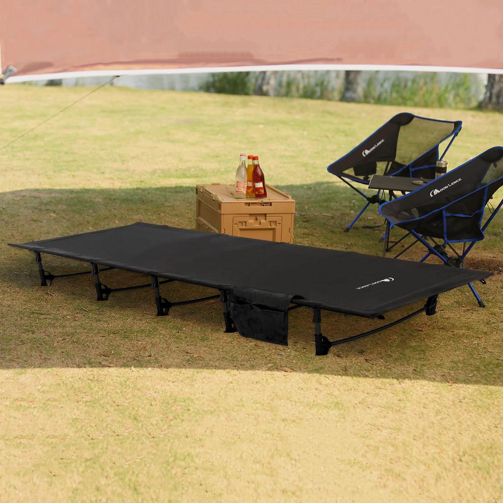 MOON LENCE Folding Camping Outdoor Easy to 160kg Weight Includes Storage and Carrying and Ideal for Disaster Black Cot, Bed, Fold, Compact,