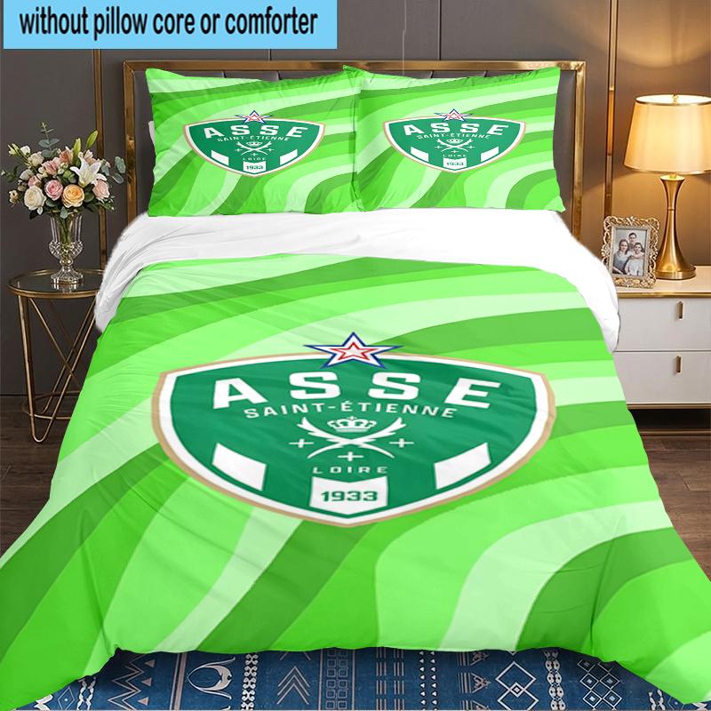 3PCS Green Saint-Etienne Football Bedding set,Ideal for1pc Duvet Cover And 2pcs Pillowcases Perfect for Christmas gift,Ideal for Bedroom, Dormitory