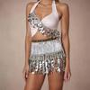 2 Pieces, Bra With Sequined Tassels, Fringed Top, Belly Dance Skirt, Carnival, Club, Costumes