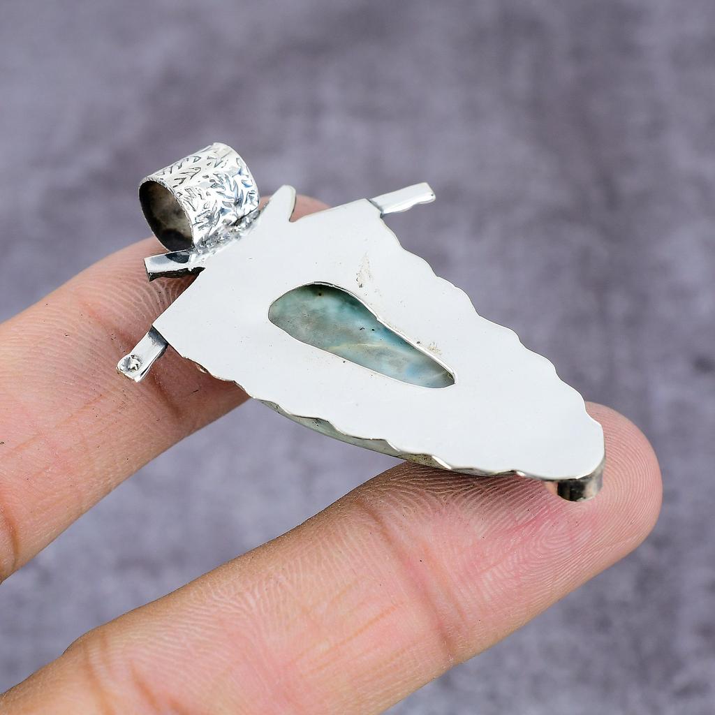 Natural Republic Larimar, Topaz Gemstone 925 Sterling Silver Pendant 2.25" ET-1436