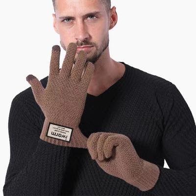 1Pair New Autumn And Winter Knitted Wool Gloves Thick Warm Cycling Non-slip Five-finger Touch Gloves Mountaineering Gloves