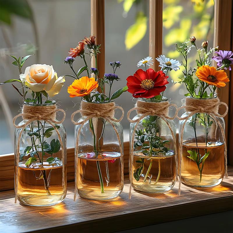 Nordic Style Clear Glass Vases Flower Bottles Retro Plant Jars for Home Desktop Wedding Decorative Flower Arrangement