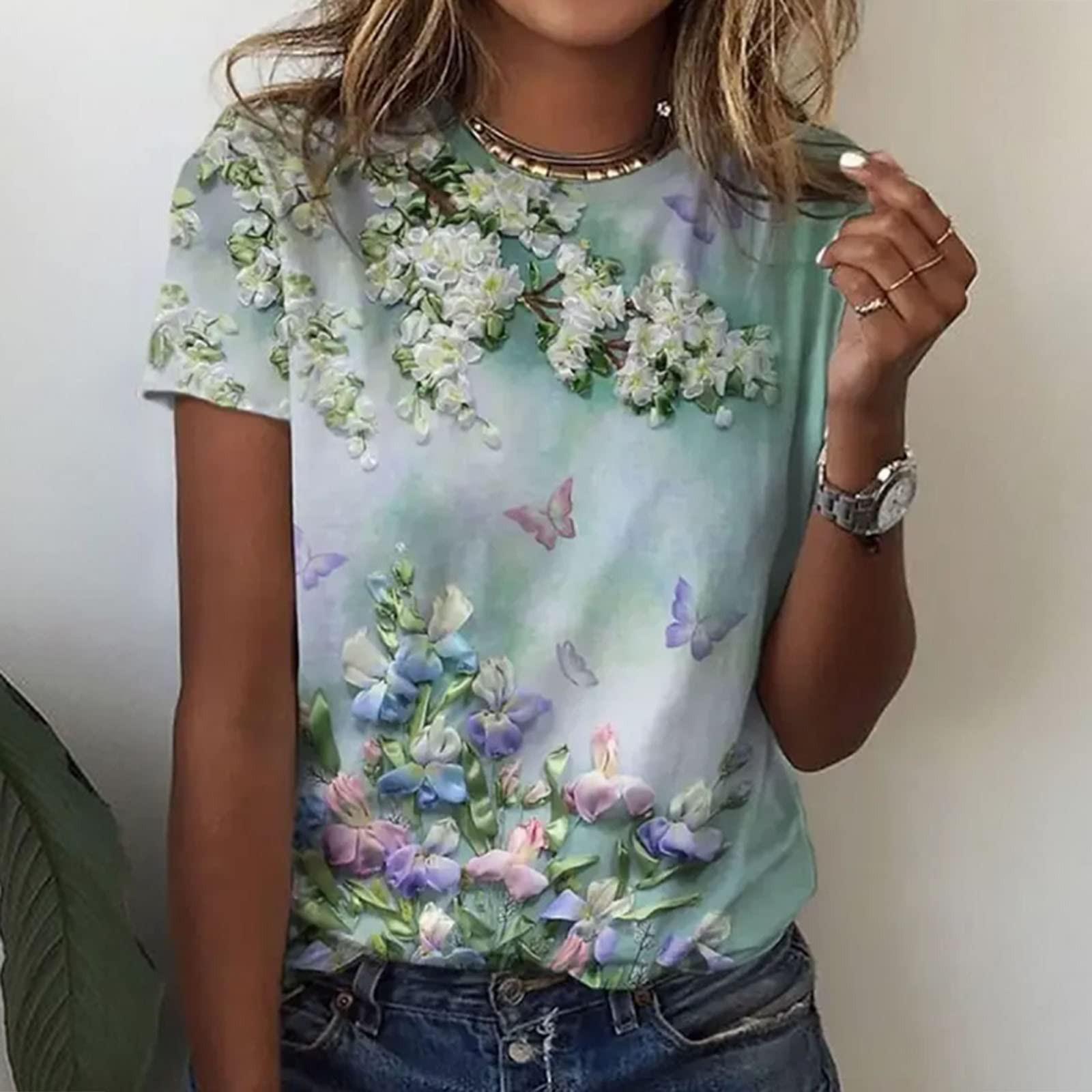 

Женский модный повседневный свободный пуловер с коротким рукавом и принтом с круглым вырезом L синий