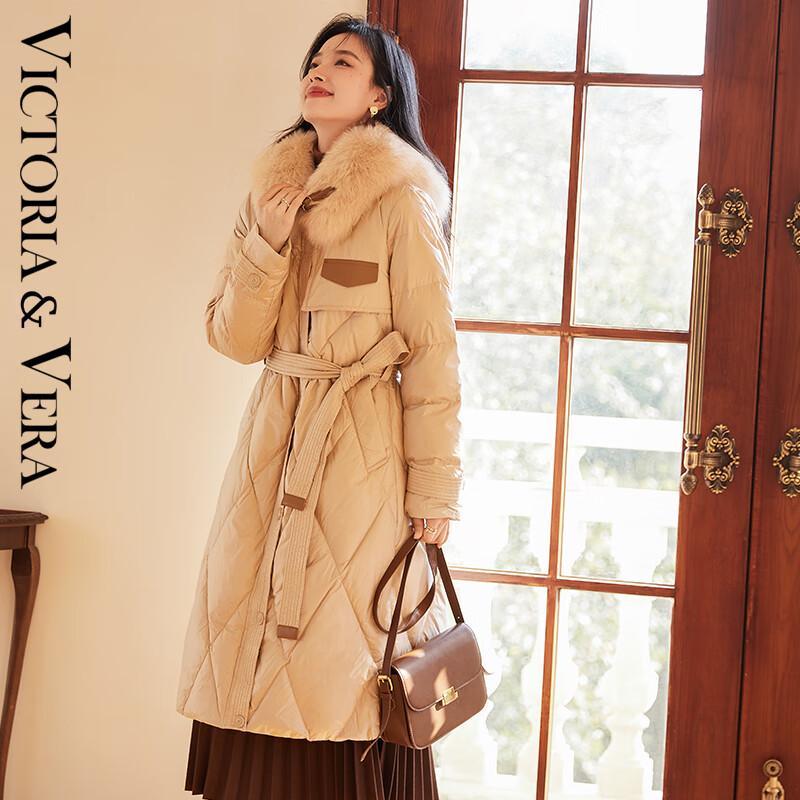 

VICTORIA&VERA Women s Winter Detachable Fox Fur Collar Mid-Length Coat M