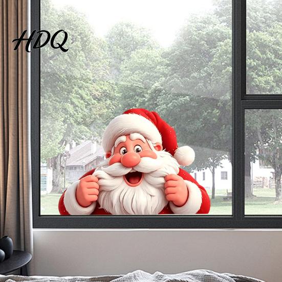 Christmas Scene Wall Decor Peeking Santa Claus Static Window Cling 3D Effect Holiday Glass Clings Sticker Reusable Decal for Home Xmas Party