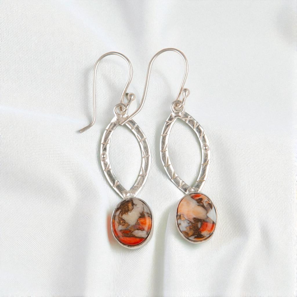 Natural Orange Copper Turquoise Gemstone 925 Sterling Silver Jewelry Earrings 2" EE-87-38