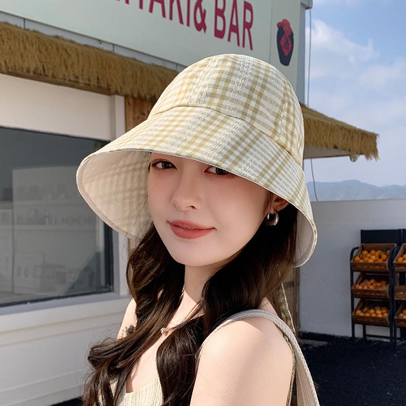 Plaid Bucket Hat With Sun Protection For Summer Outdoor Casual Women