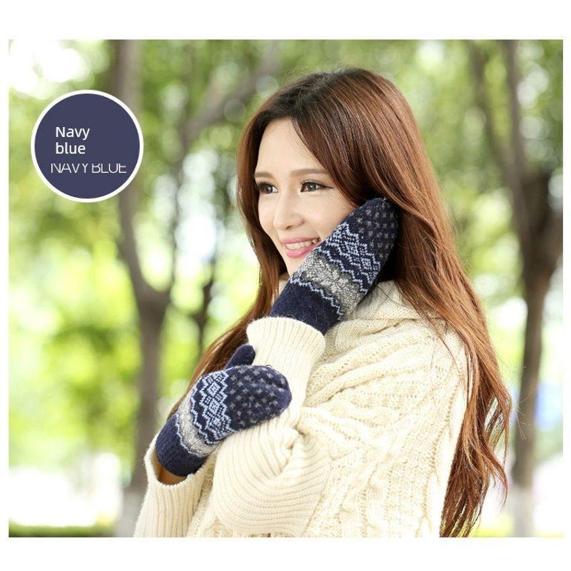 

Новое поступление Осенне-зимние перчатки Женские Двухслойные Флисовая подкладка Утепленные Сохраняющие тепло Вязаные Перчатки с пальцами для экспорта Перчатки с полными пальцами Navy blue [snowflake edging gloves]] One size