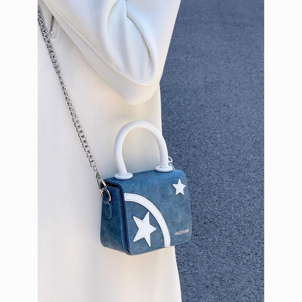 

IELGY Женская универсальная джинсовая сумка-мессенджер со звездой и мини-цепочкой синий