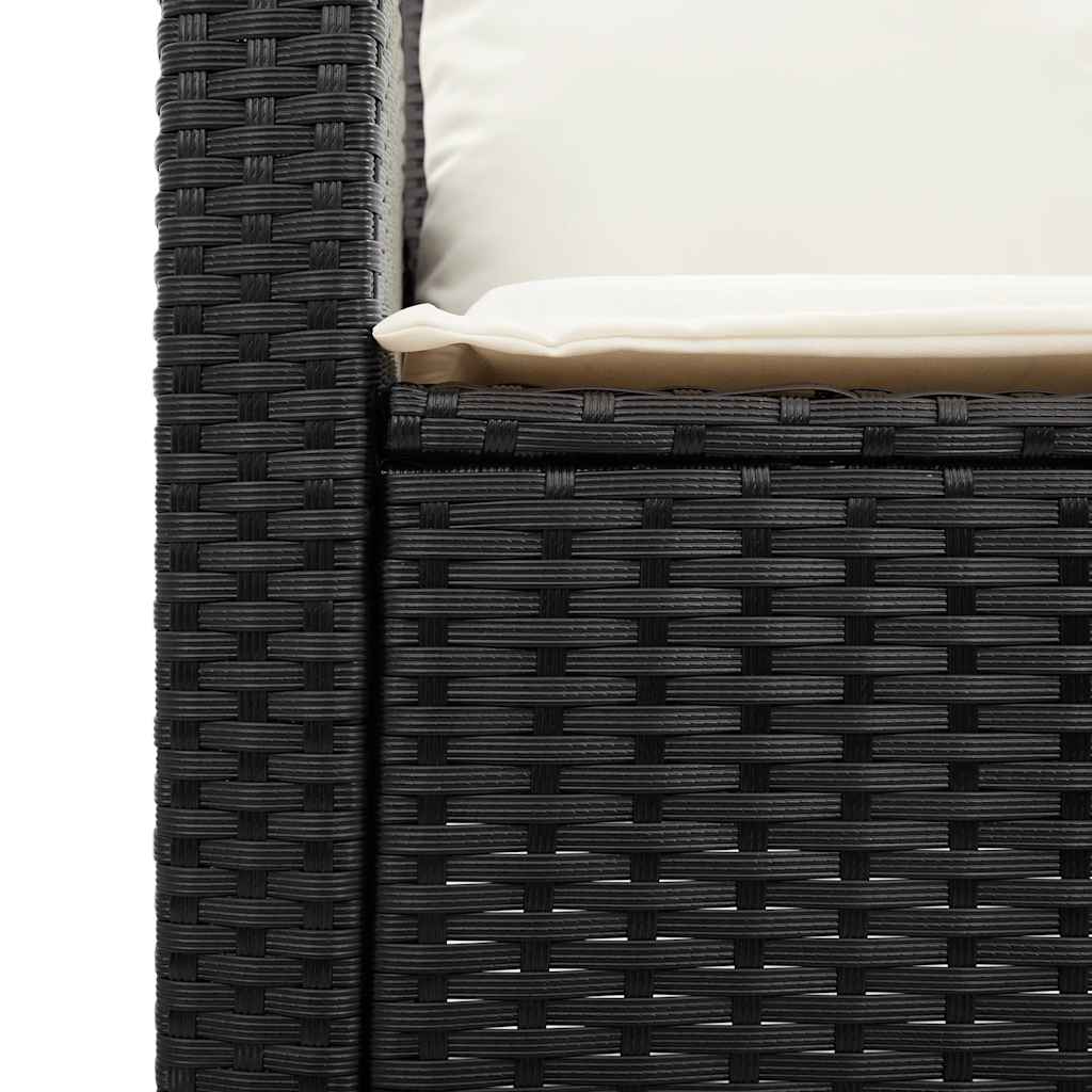 5 Piece Garden Sofa Set with Cushions Stackable Black Poly Rattan