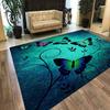 Vintage Art Deco Großer Blauer Schmetterling Floraler Teppich Retro Blühende Blumenbordüre Rutschfester Boden Teppich für Schlafzimmer Hausdekoration
