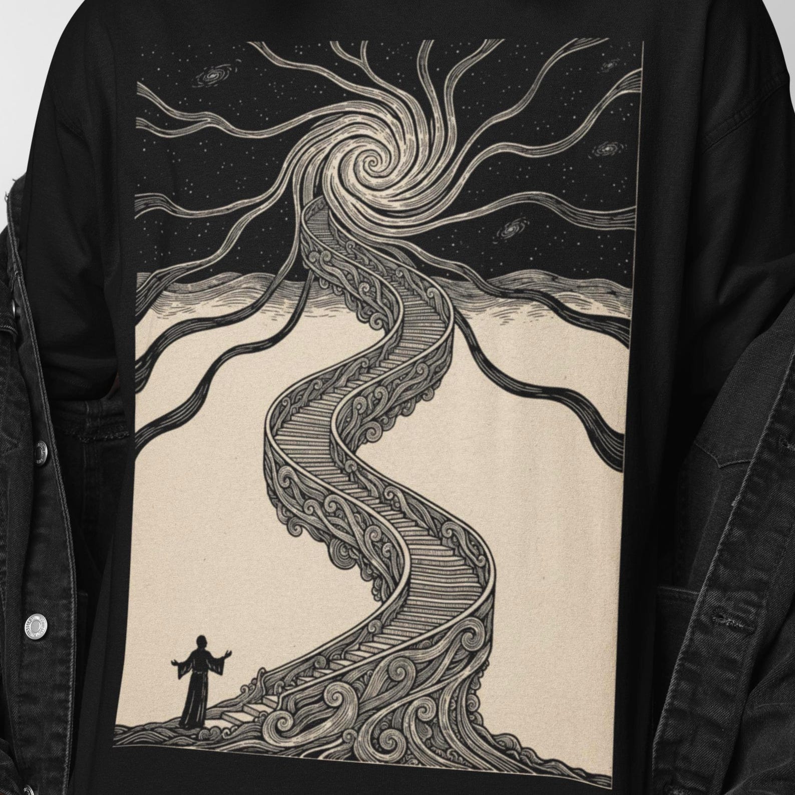 Surreal Stairway Portal T-Shirt | Trippy Path Graphic Shirt | Cosmic Portal Journey Art Tee | Gift for Art Lovers S