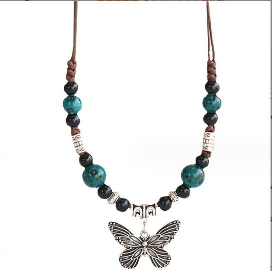 Concubine Butterfly Ethnic Style Ceramic Long Sweater Chain Female Antique Pendant Retro Chinese Style Butterfly Necklace