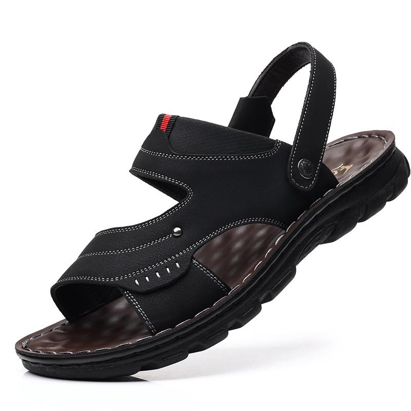 Sandals men's summer soft leather casual beach shoes men's non-slip wear-resistant dual-purpose cool slippers men 2025