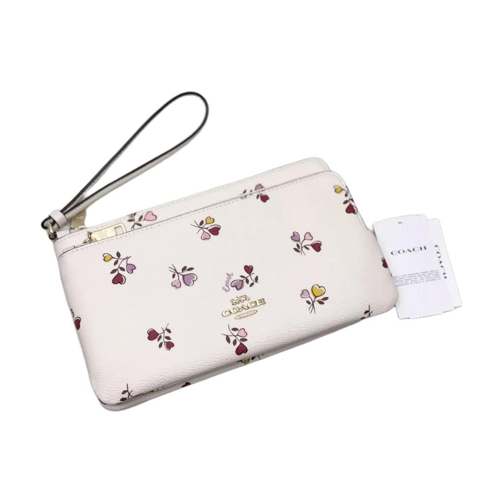 New COACH Double Zip Wallet Coated Canvas Wallet Women's Gold And Chalk Multicolor CW969-IMCAH