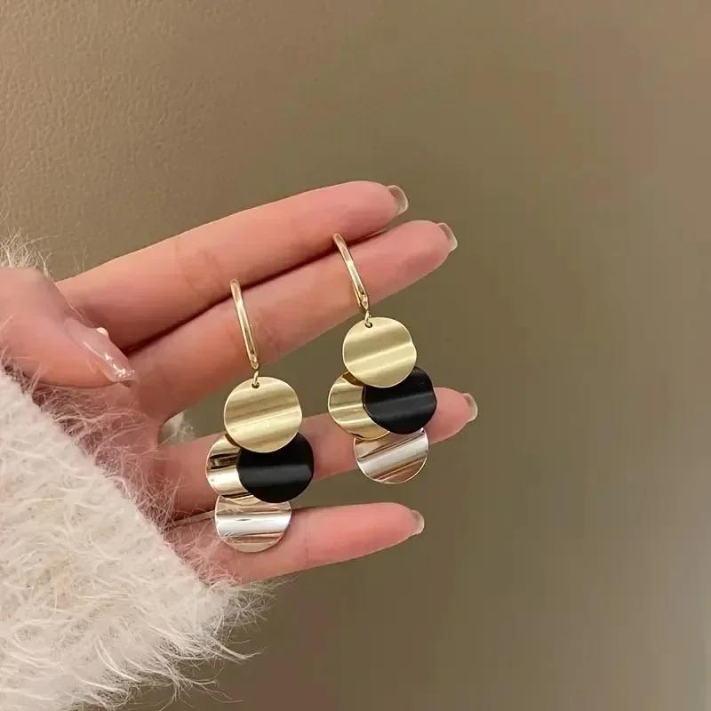 Metal Disc Drop Earrings For Women Girls Holiday Party Gift Geometric Ear Accessories Fashion Jewelry Luxury Earrings