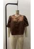 Women's Puff Sleeve Round Neck Top - Elegant Commuting Style, Versatile Five-Point Sleeve Blouse