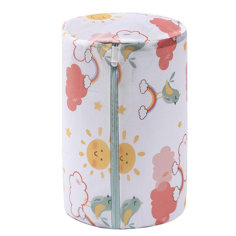 Sada sáčků na praní ze síťoviny s potiskem pro jemné prádlo – válcové sáčky na podprsenku a prádlo