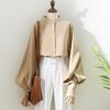 Women Elegant White Black Loose Blouse Elegant Vintage Long Lantern Sleeve Shirts Office Lady All-match Design Chic Female New Casual O-neck Tops