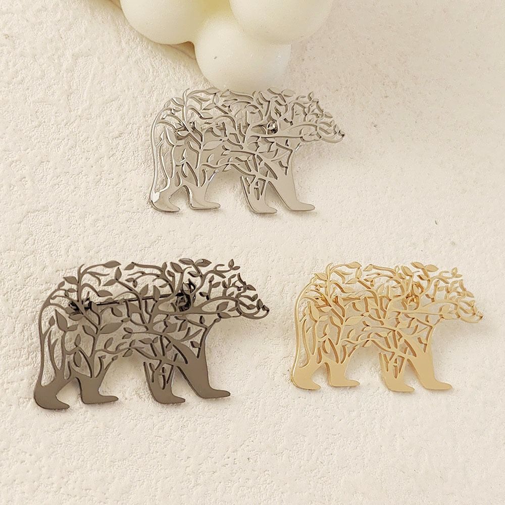 Punk Style Stainless Steel Brooch Plated Corsage Pin Trendy Polar Bear Brooch  Clothes Accessories