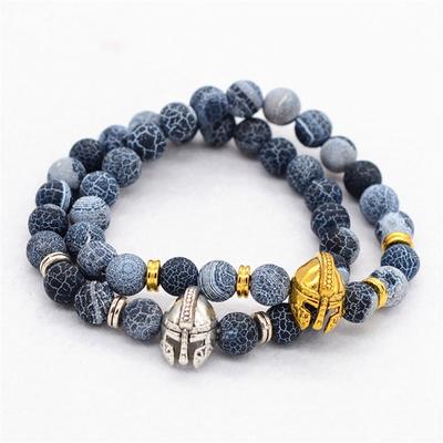 Heißer Schmuck Naturstein Perlen Armbänder Schwarz Onyx Armband Spartan Helm Yoga  (Farbe: Golden, Silber)