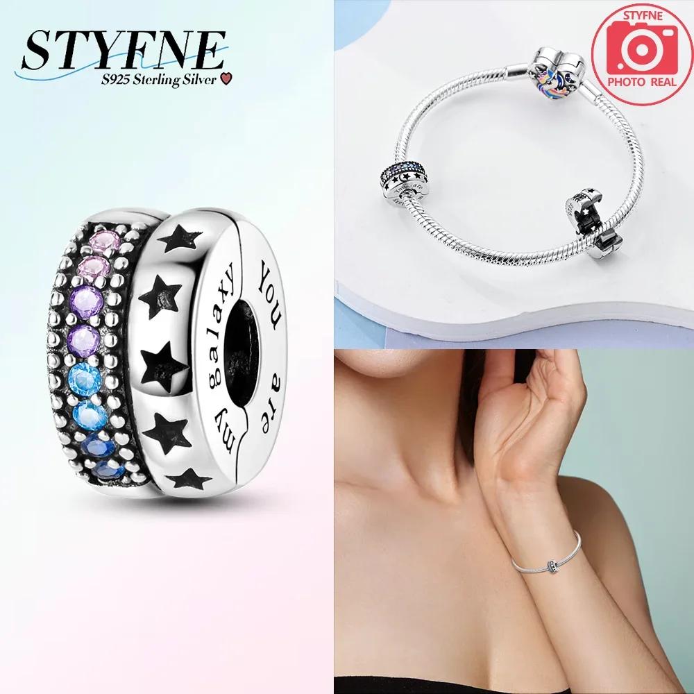 Exquisite Copper Colored Zircon Paving Star Moon Clip Charm Spacer Beads For Women'S Original Bracelet Jewelry Gift