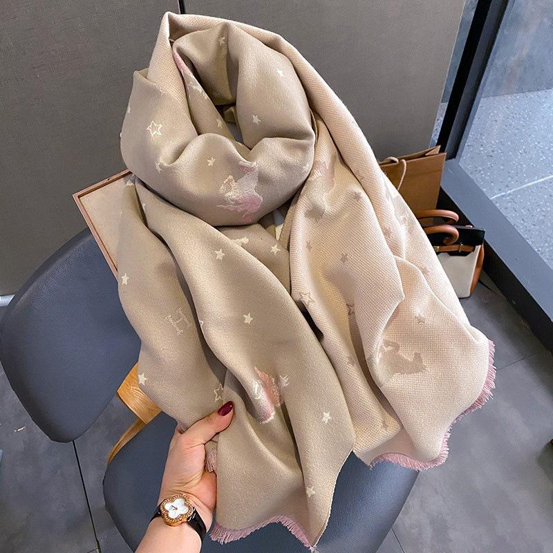 Women's Long Thick Warm Korean Style Scarf Imitating Cashmere Winter Fashion Scarf with Stylish Letter Pony Pattern as Shawl