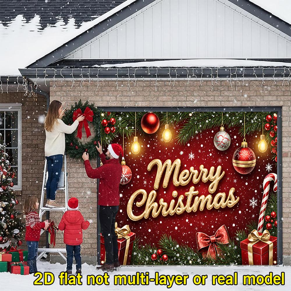 2D Flat banner Merry Christmas Banner , Lights , , Gift , , Gold "merry christmas", Red Butterfly Christmas Decor Backdrop Home Party
