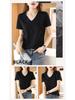 Women's V-Neck Mercerized Cotton Short-Sleeve T-Shirt - 2025 Summer Collection, Sweetheart Neckline