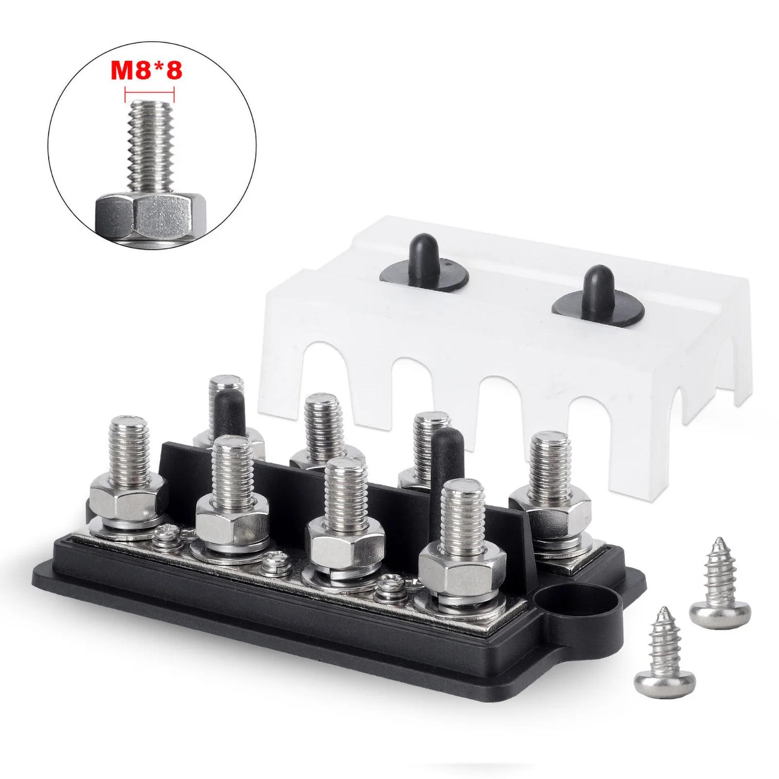 

M8 M10 Copper Battery Terminal Studs Bus Bar 12V-48V 250A Power Distribution Block Box with Cover for Positive Negative Busbar